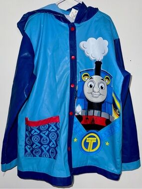 Vintage Thomas & Friends Blue Kids Rain Jacket with Red Accents m/l 6/8